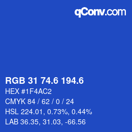 カラーコード: RGB 31 74.6 194.6 | qconv.com