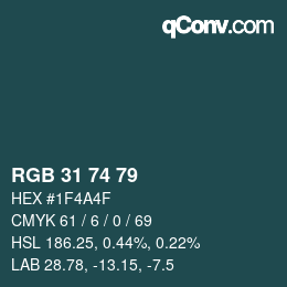 カラーコード: RGB 31 74 79 | qconv.com