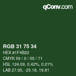 カラーコード: RGB 31 75 34 | qconv.com