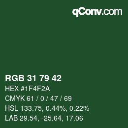 Color code: RGB 31 79 42 | qconv.com