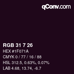 カラーコード: RGB 31 7 26 | qconv.com