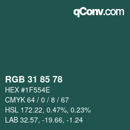カラーコード: RGB 31 85 78 | qconv.com