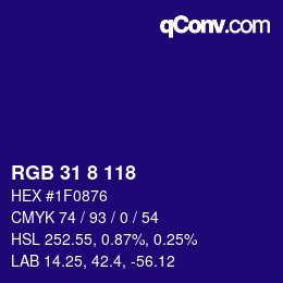 カラーコード: RGB 31 8 118 | qconv.com