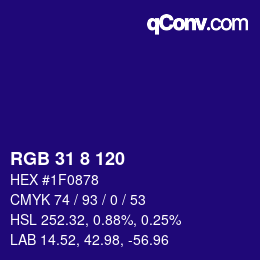 颜色代码: RGB 31 8 120 | qconv.com