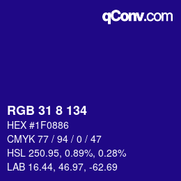 Farbcode: RGB 31 8 134 | qconv.com
