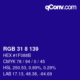 Color code: RGB 31 8 139 | qconv.com