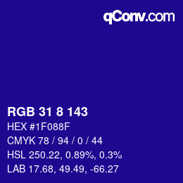 カラーコード: RGB 31 8 143 | qconv.com