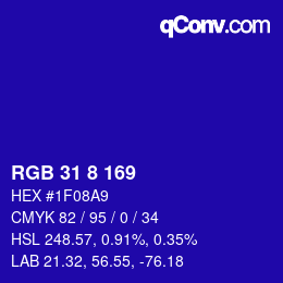 カラーコード: RGB 31 8 169 | qconv.com