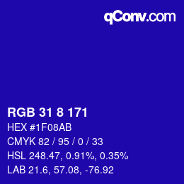 颜色代码: RGB 31 8 171 | qconv.com