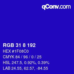 カラーコード: RGB 31 8 192 | qconv.com