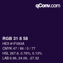 Color code: RGB 31 8 58 | qconv.com