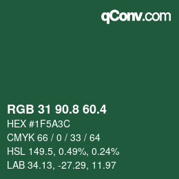 カラーコード: RGB 31 90.8 60.4 | qconv.com