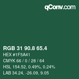 カラーコード: RGB 31 90.8 65.4 | qconv.com