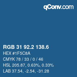 カラーコード: RGB 31 92.2 138.6 | qconv.com