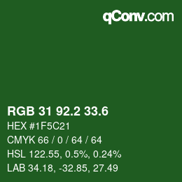 カラーコード: RGB 31 92.2 33.6 | qconv.com