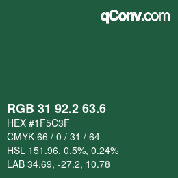 カラーコード: RGB 31 92.2 63.6 | qconv.com