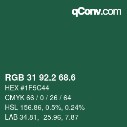 カラーコード: RGB 31 92.2 68.6 | qconv.com