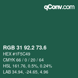 カラーコード: RGB 31 92.2 73.6 | qconv.com