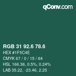 カラーコード: RGB 31 92.6 78.6 | qconv.com