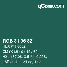 颜色代码: RGB 31 96 82 | qconv.com