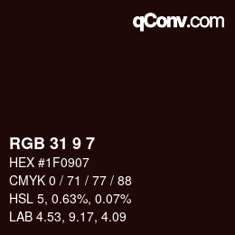 Color code: RGB 31 9 7 | qconv.com
