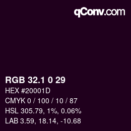カラーコード: RGB 32.1 0 29 | qconv.com