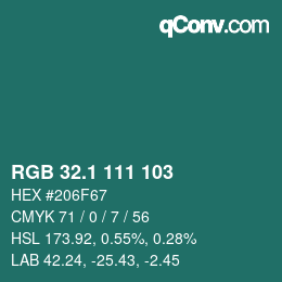 Farbcode: RGB 32.1 111 103 | qconv.com