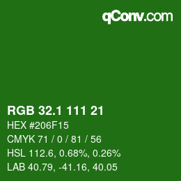 カラーコード: RGB 32.1 111 21 | qconv.com