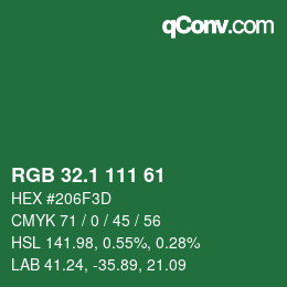 カラーコード: RGB 32.1 111 61 | qconv.com