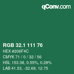 カラーコード: RGB 32.1 111 76 | qconv.com