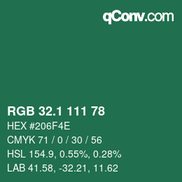 カラーコード: RGB 32.1 111 78 | qconv.com