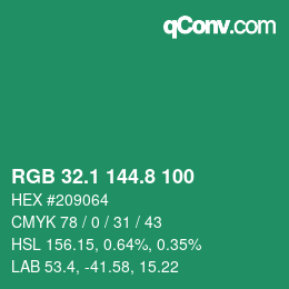 カラーコード: RGB 32.1 144.8 100 | qconv.com