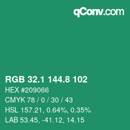 カラーコード: RGB 32.1 144.8 102 | qconv.com