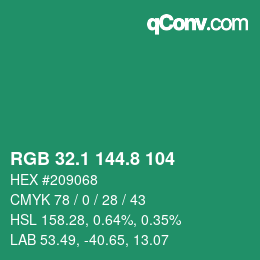 カラーコード: RGB 32.1 144.8 104 | qconv.com