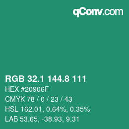 カラーコード: RGB 32.1 144.8 111 | qconv.com