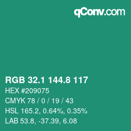 カラーコード: RGB 32.1 144.8 117 | qconv.com