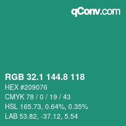 カラーコード: RGB 32.1 144.8 118 | qconv.com