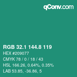 カラーコード: RGB 32.1 144.8 119 | qconv.com