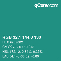 カラーコード: RGB 32.1 144.8 130 | qconv.com