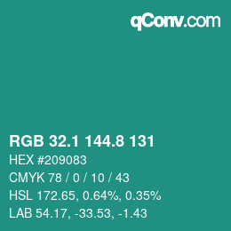 Color code: RGB 32.1 144.8 131 | qconv.com