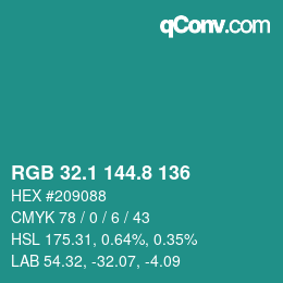 Color code: RGB 32.1 144.8 136 | qconv.com