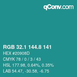 Color code: RGB 32.1 144.8 141 | qconv.com