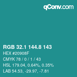 カラーコード: RGB 32.1 144.8 143 | qconv.com