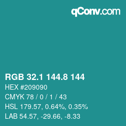 カラーコード: RGB 32.1 144.8 144 | qconv.com
