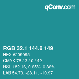 カラーコード: RGB 32.1 144.8 149 | qconv.com