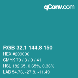 Color code: RGB 32.1 144.8 150 | qconv.com