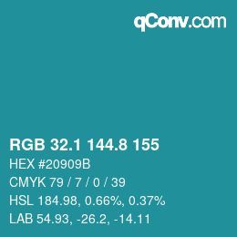 Color code: RGB 32.1 144.8 155 | qconv.com