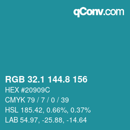 Color code: RGB 32.1 144.8 156 | qconv.com