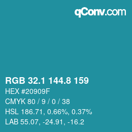 カラーコード: RGB 32.1 144.8 159 | qconv.com