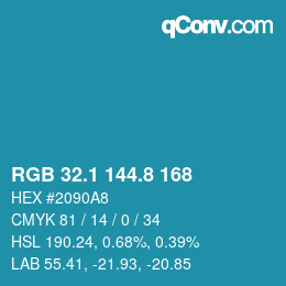 カラーコード: RGB 32.1 144.8 168 | qconv.com